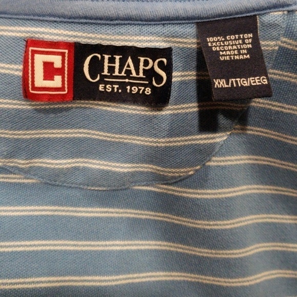 Chaps XXL 100% Cotton Striped Polo Shirt Lt Blue - Picture 5 of 8